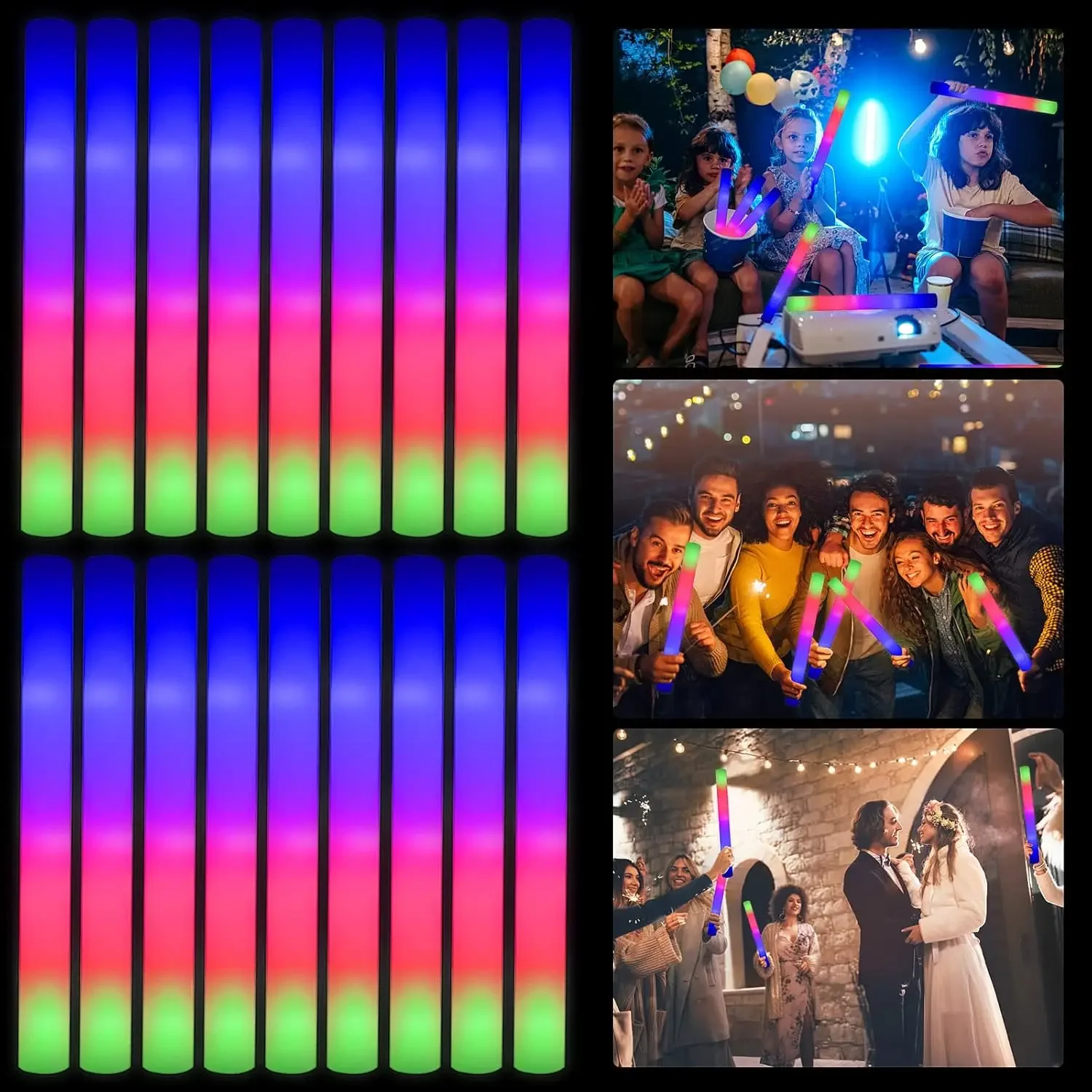 Flashing Led Foam Sticks Party - 50 Pezzi di Bastoncini Luminosi a