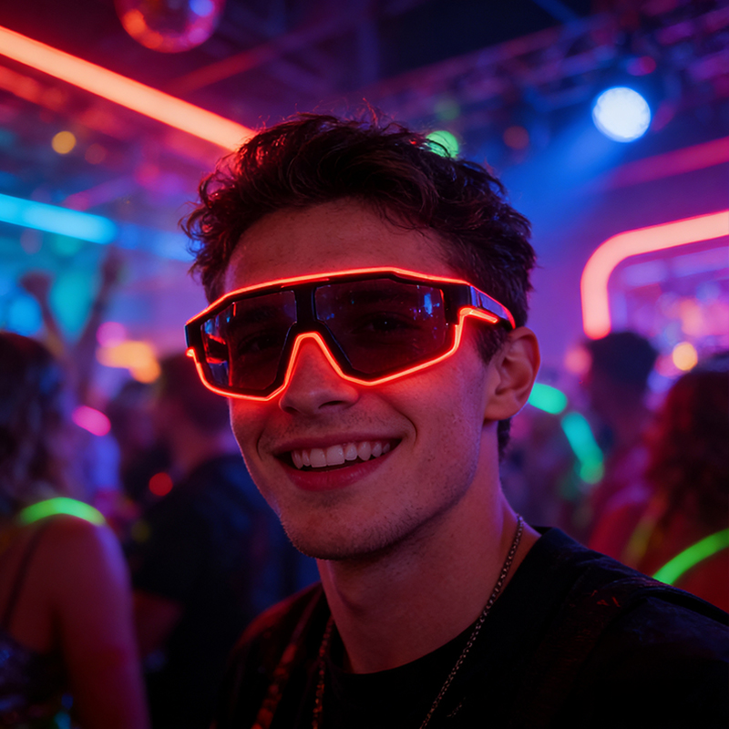 Glow In The Dark Party Glasses - Occhiali LED antivento luminosi e lampeggianti,