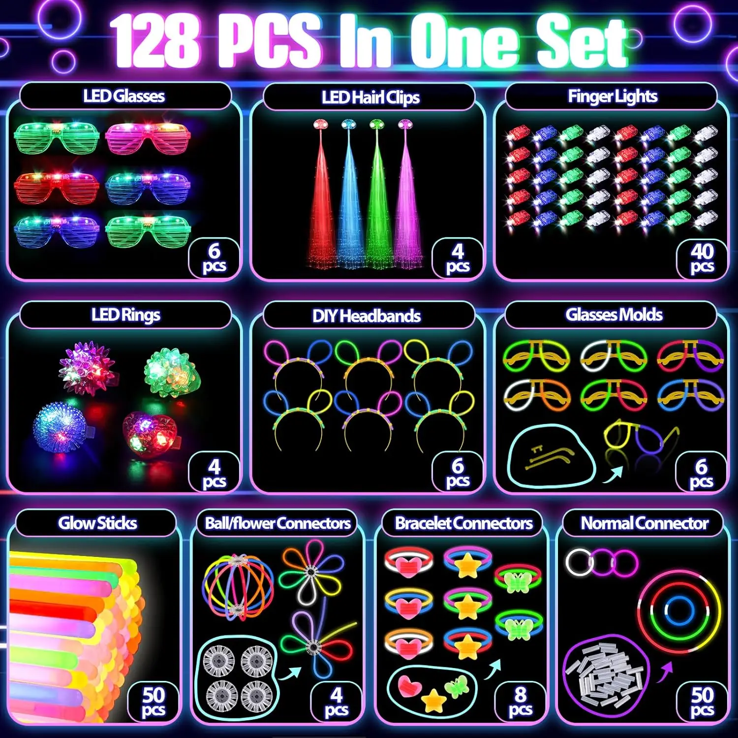 128 pezzi di occhiali luminosi - Glow In The Dark Party Glasses recensione e prezzo